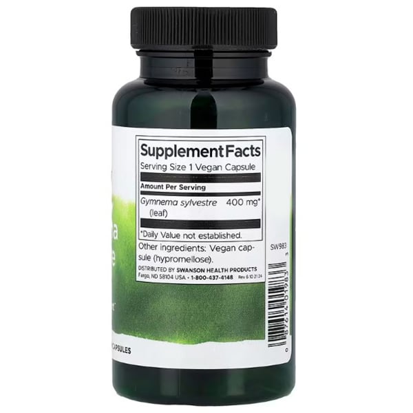 Extracto de Gymnema Sylvestre, Hoja de Gymnema Sylvestre, Swanson 100 cápsulas (71280039)