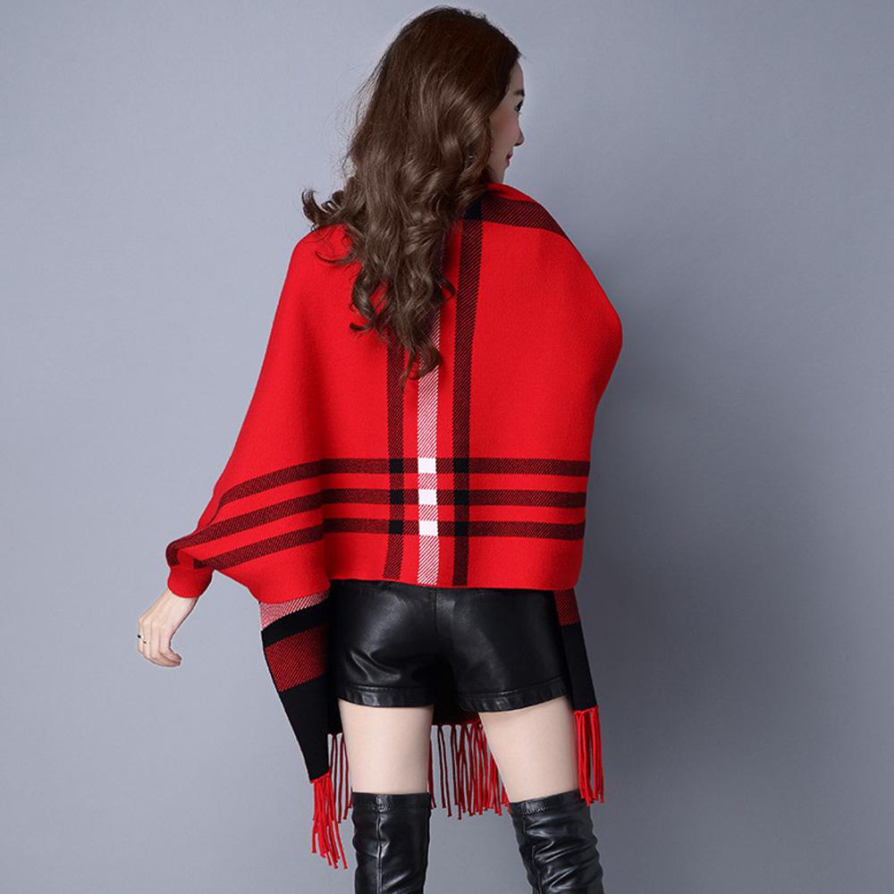 Women's Autumn and Winter Thick Faux Cashmere Scarf with Sleeves, Large Plaid Cheongsam Shawl, Wedding Cape