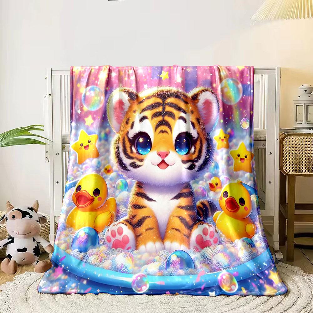 Cute Tiger in Starry Bubble Bath print blanket soft and cozy perfect for the living room bed sofa or a nap,gift