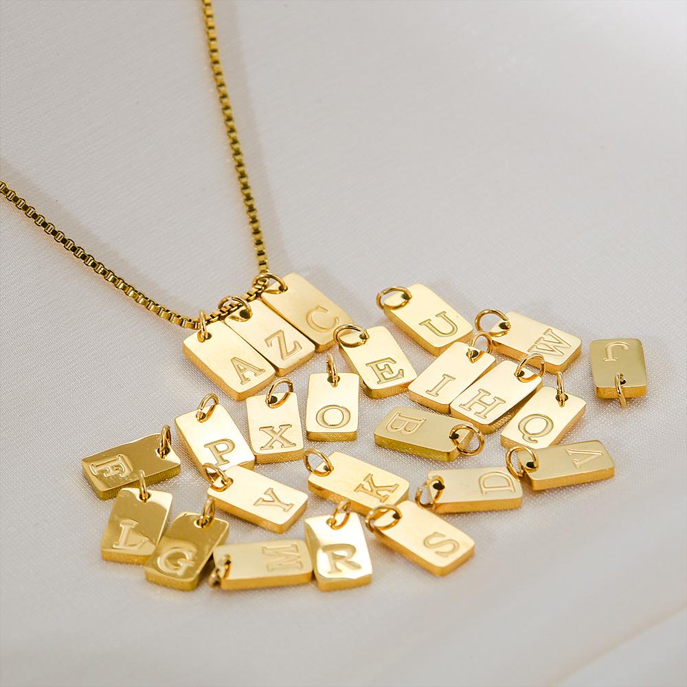 Square Brand 26 English Letters Pendant Necklace Daily Versatile Accessories