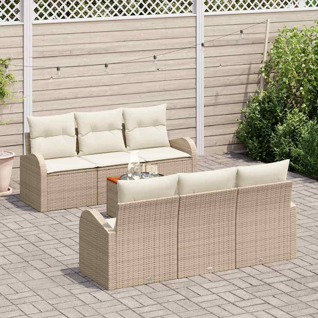 Garden Sofa Set with Cushions 7 Pcs Beige Poly Rattan