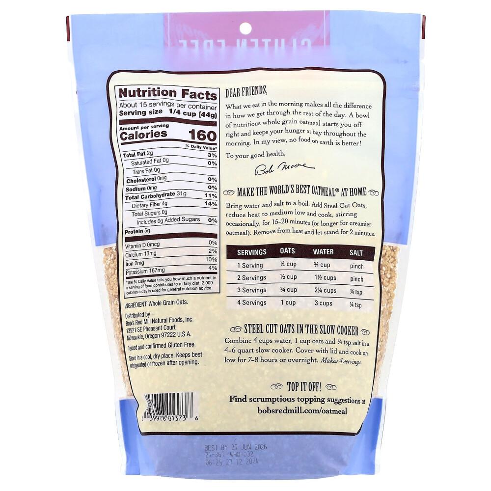 Bob's Red Mill Whole Grain Steel Cut Oats, Gluten-Free, 680g (24oz)