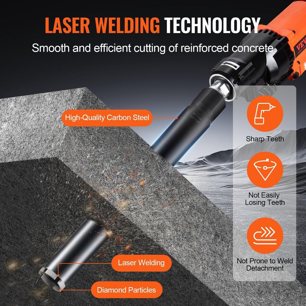 Core Drill Bit, 2" Wet Diamond Core Drill Bits, 14" Drilling Depth Concrete Core Drill Bit with Saw Blade, 1-1/4"-7 Inner Thread, Laser Welding,