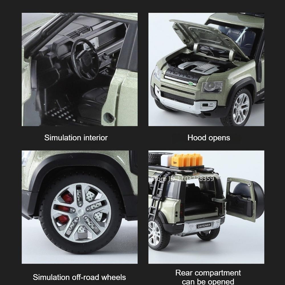 1:24 Model Toy Defender Range Rover Off-road Cars Alloy Diecast Shock Absorption Sound Light Doors Opened Home Decoration Models