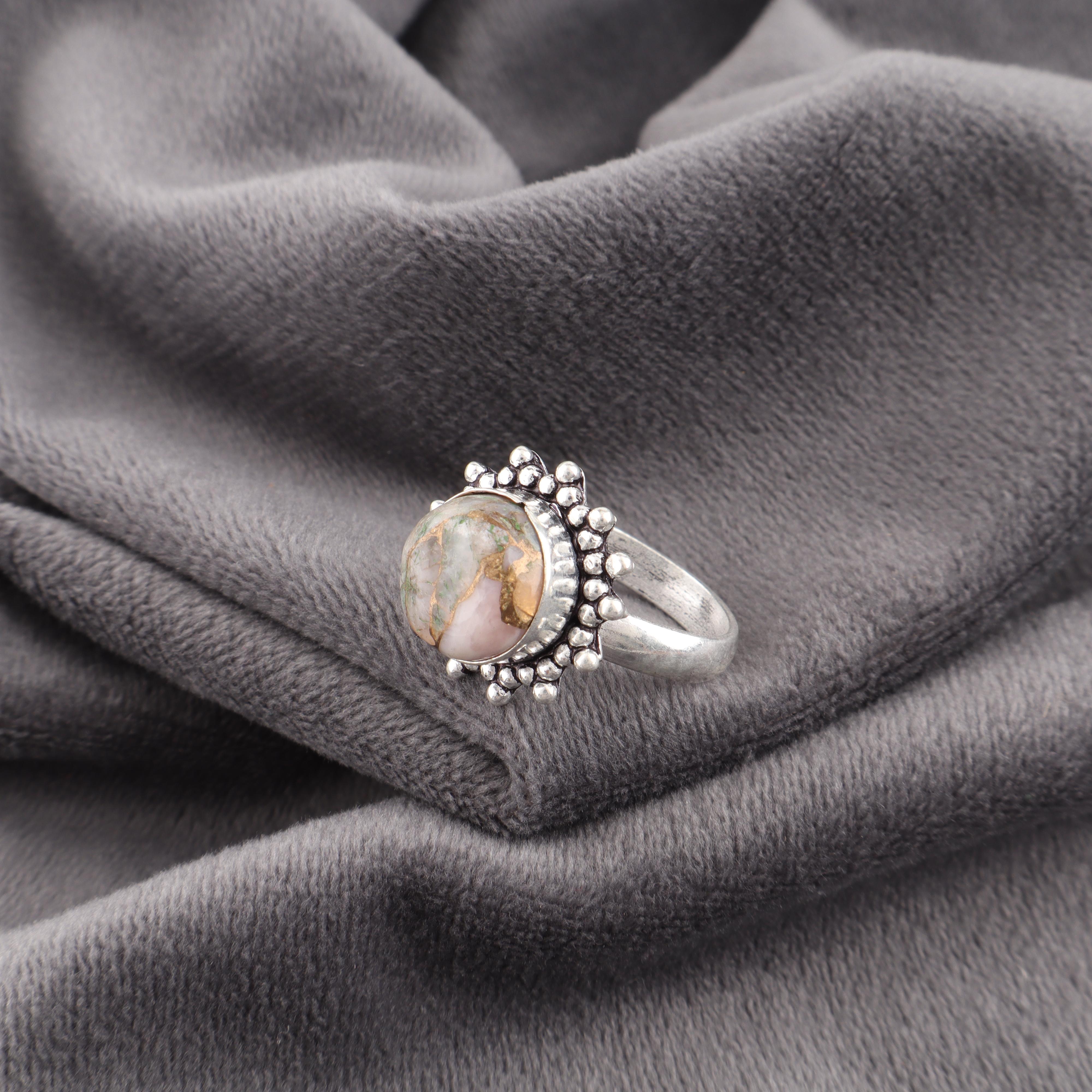 

Кольцо с розовым опалом и бирюзой, ювелирное изделие с драгоценным камнем, кольцо из стерлингового серебра 925 пробы, нежное кольцо ручной работы, подарок для женщин 6 розовый
