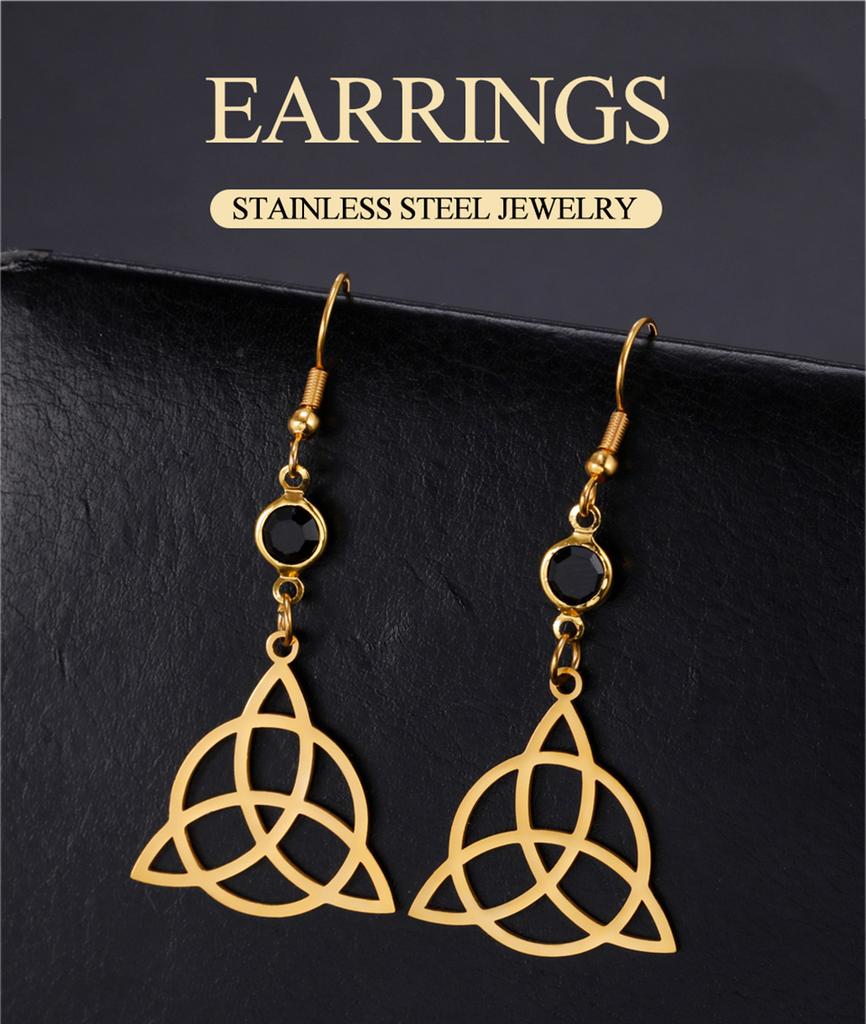 Dawapara Celtics Knot Triquetra Trinity Knot Earrings Good Luck Irish Amulet Black Birthstone Bohemian Stainless Steel Jewelry