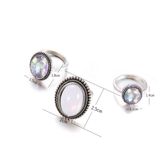 3-teiliges Set europäischer und amerikanischer Retro-Mondschein-Regenbogen-Edelsteinringe