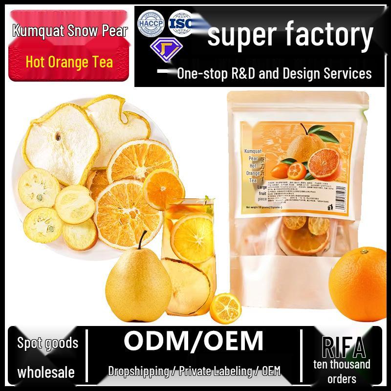 Kumquat Pear Hot Orange Freeze-Dried Fruit Tea Bags - Instant Brew with Orange Slices & Floral Infusion. 96g