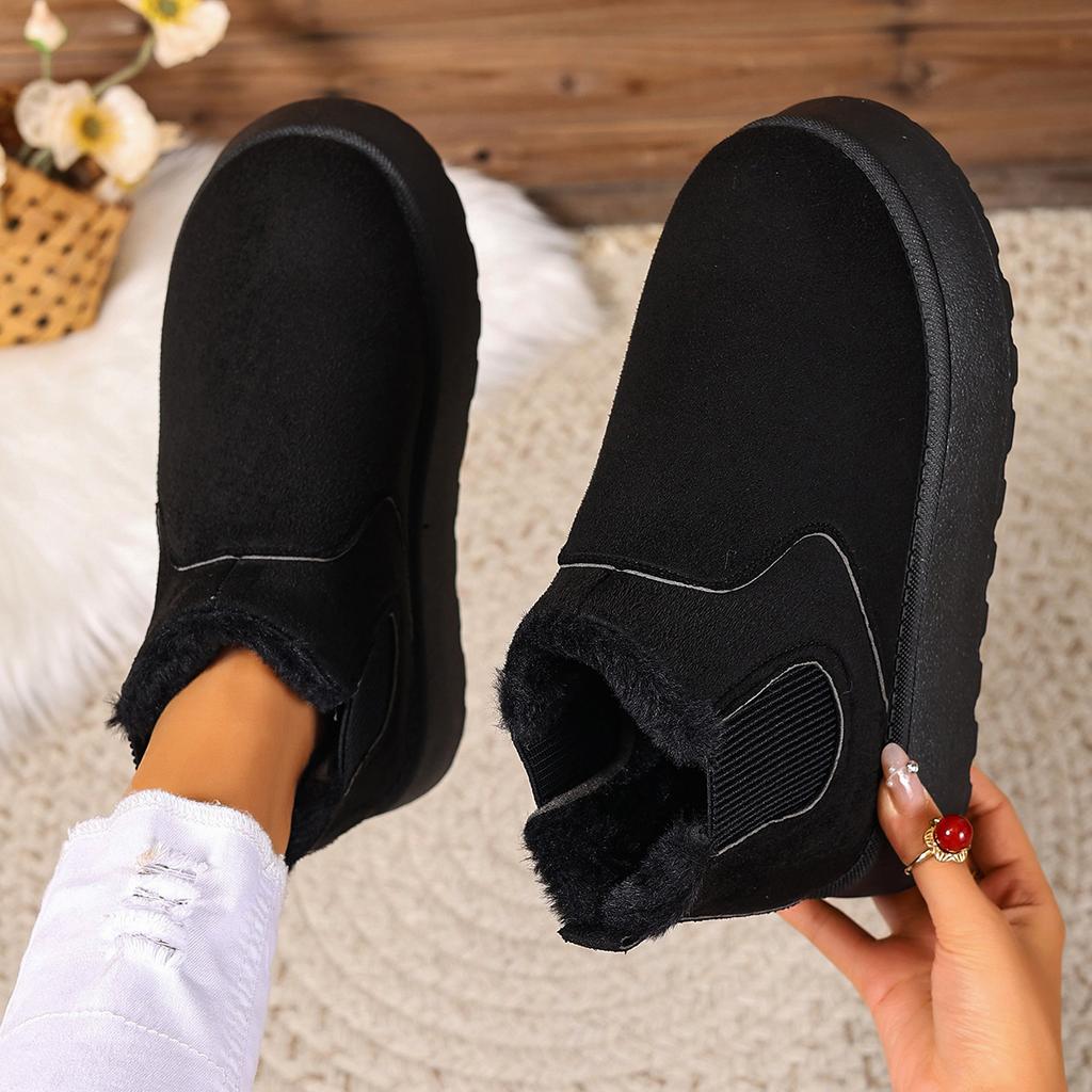 Autumn And Winter Women'S Thick-Soled Snow Boots Cotton Shoes With Velvet Inside, Round Head And Foot Cotton Boots