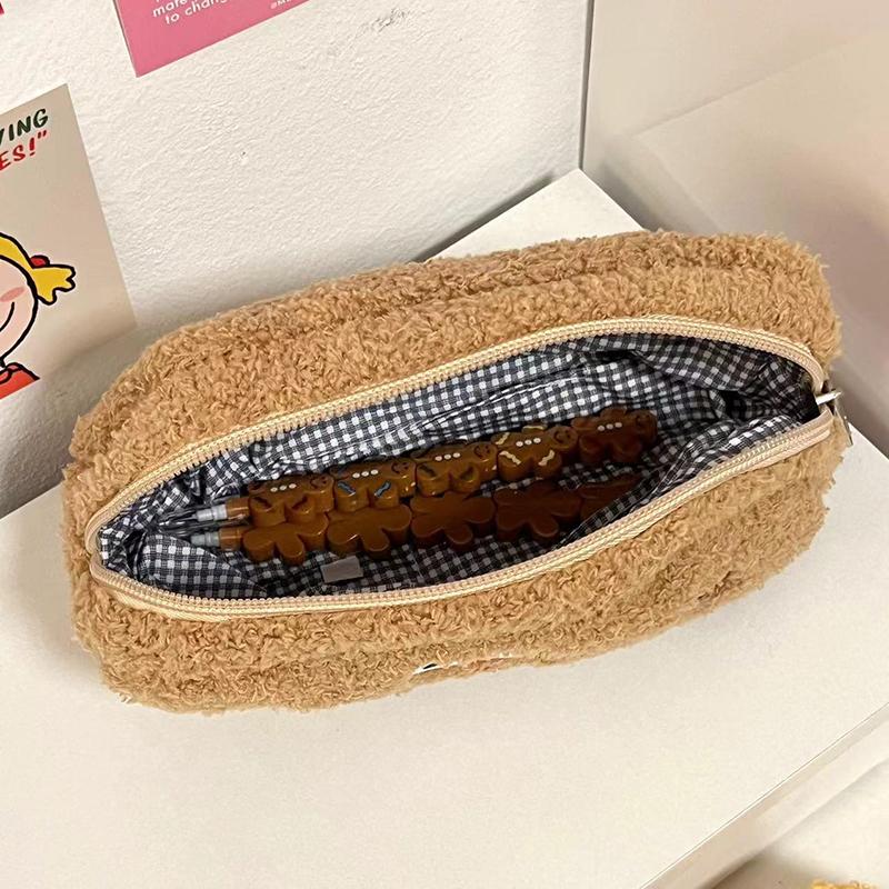 Cartoon Cookies Plush Pencil Case Cute Stuffed Pencil Bag Kawaii Stationery Storage Bag Portable Travel Cosmetic Bag