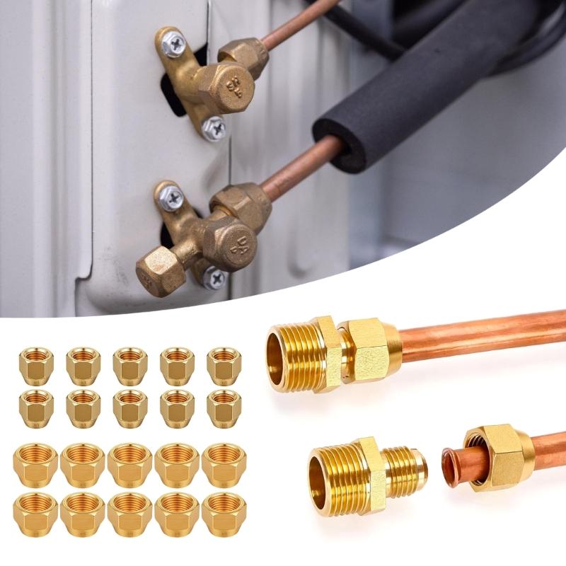 10Pcs Brass Flares Nuts Copper Pipe Extension Joint Connectors Replacement Flares Tube Fittings Easy To Installation