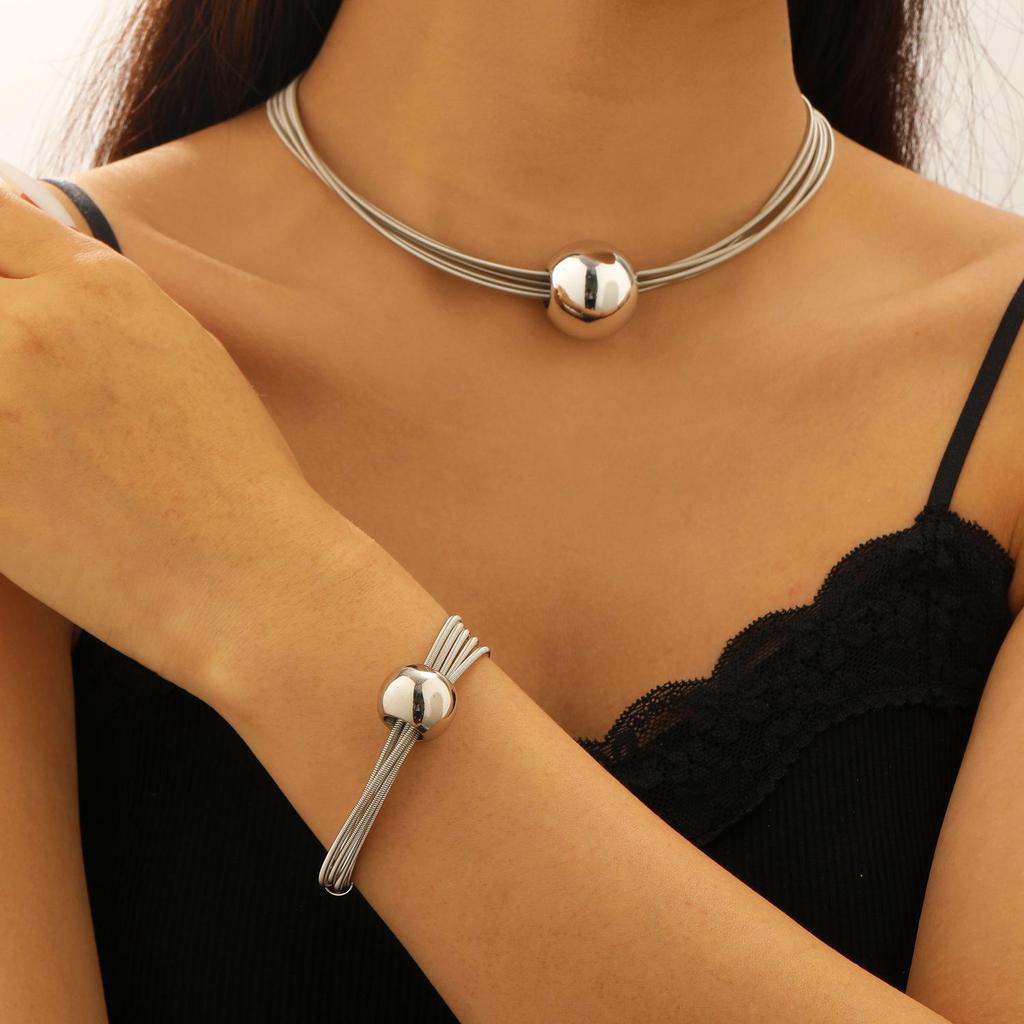Exaggerated Multi-Layer Braided Choker & Bracelet Set for Women