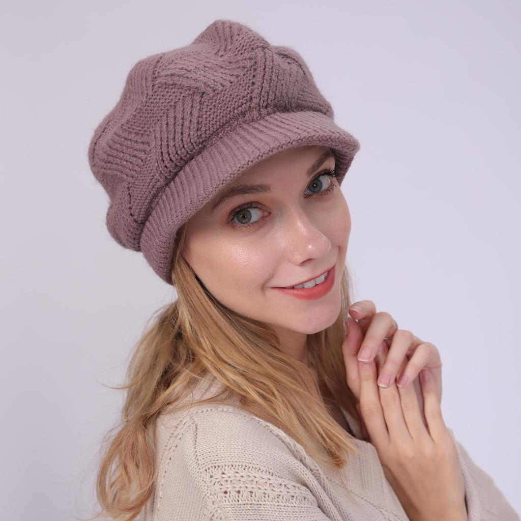 New Autumn and Winter Fleece Cap for Women Knitted Rabbit Fur Thread  Warm  Fashionable and Cold Proof Beret Hood