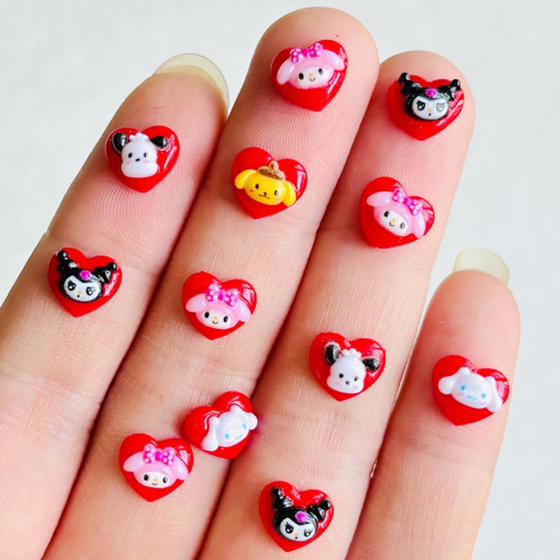 60 Pieces Of Mixed Resin Cartoon Sanrio Red Peach Heart Animal Head Rhinestone For Nail Art 3D Decoration Jewelry A42