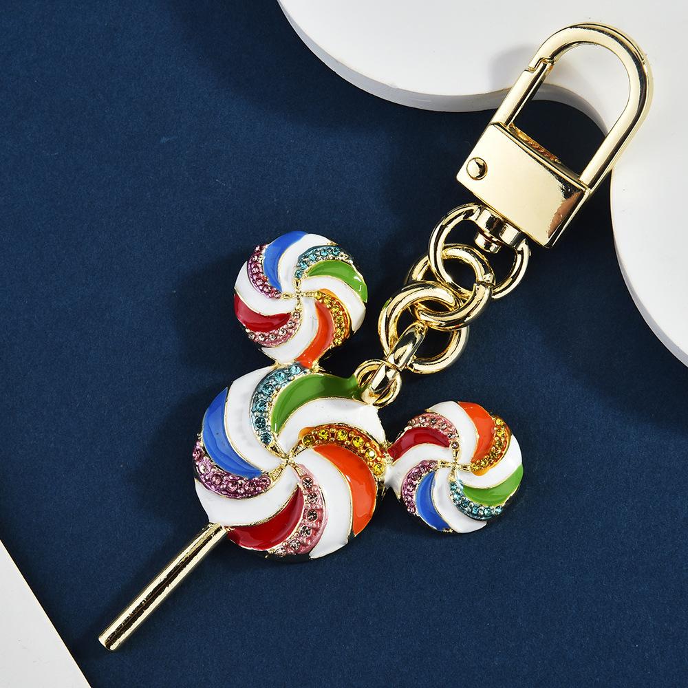 Cute Splicing Rainbow Lollipop Bag Keychain Creative Sweet Backpack Pendant Car Pendant