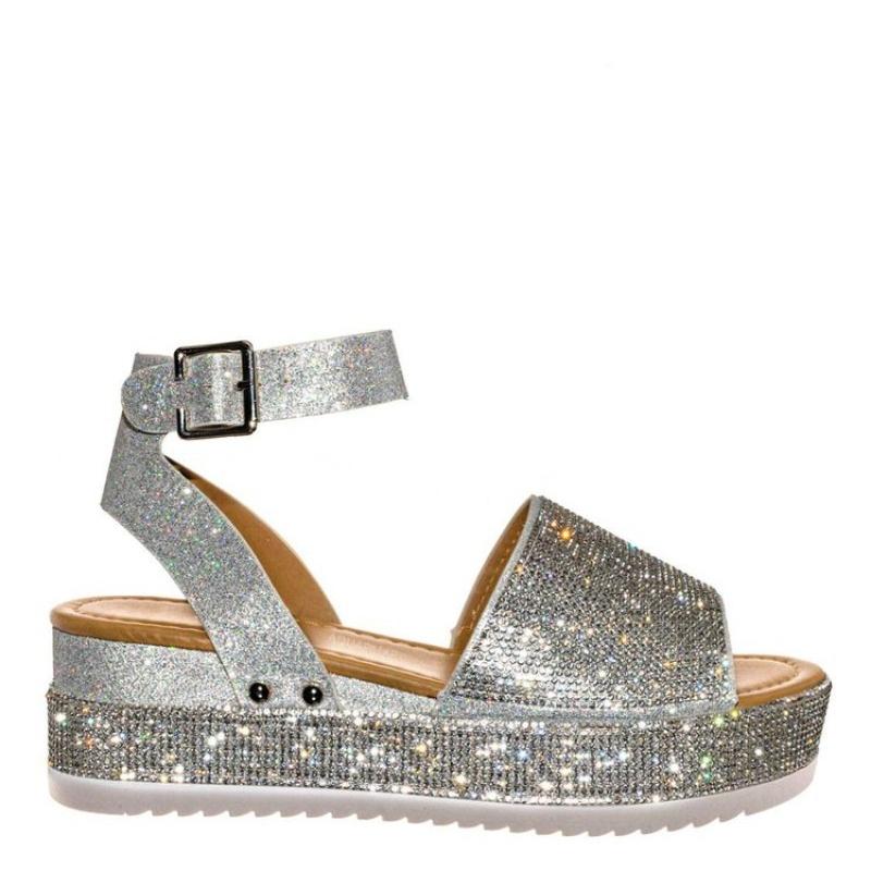 New Casual Wedges Shiny Rhinestone Sandals Women's 2026 Summer Platform Sandals Women's Ankle Strap Sandals