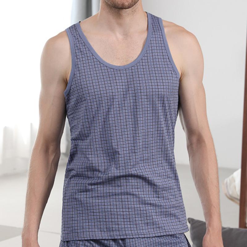 

Мужские майки в клетку из чистого хлопка с круглым вырезом без рукавов сексуальные мужские жилеты уличная модная повседневная мужская одежда 2XL синий
