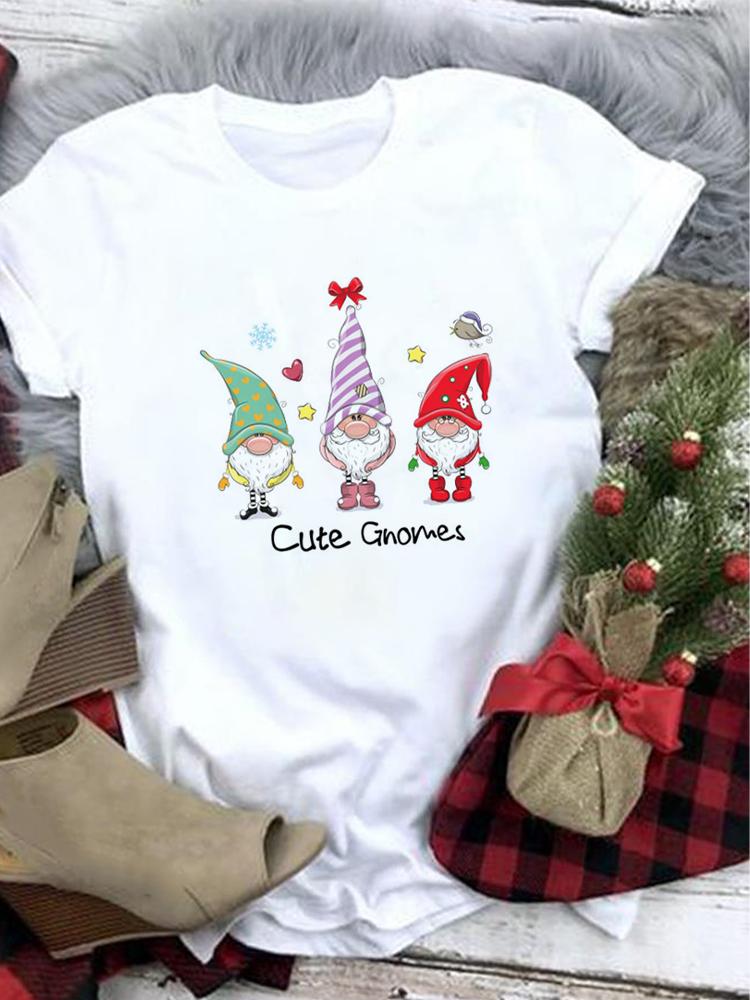 Lovely Merry Christmas Funny Trend T Shirt Women Short-Sleeved Print Tee Shirt Female Trend Clothing Women Casual Graphic Tee
