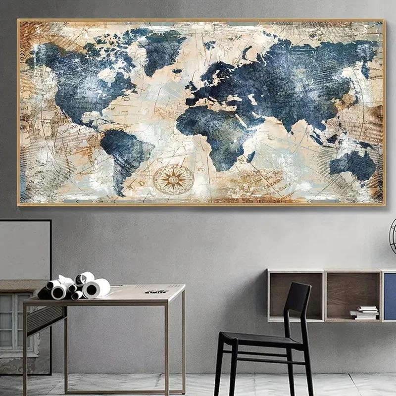 Canvas Poster Vintage Art World Map Poster Decor Wall Art Posters Bedroom Living Room Corridor Wall Decoration Ideal Gift