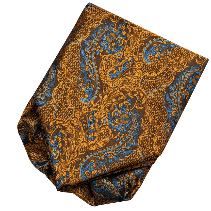 Hi-Tie Men Business Paisley Tie Silk Ascot Scarves Tie Set for Men Handkerchief Cufflinks Set