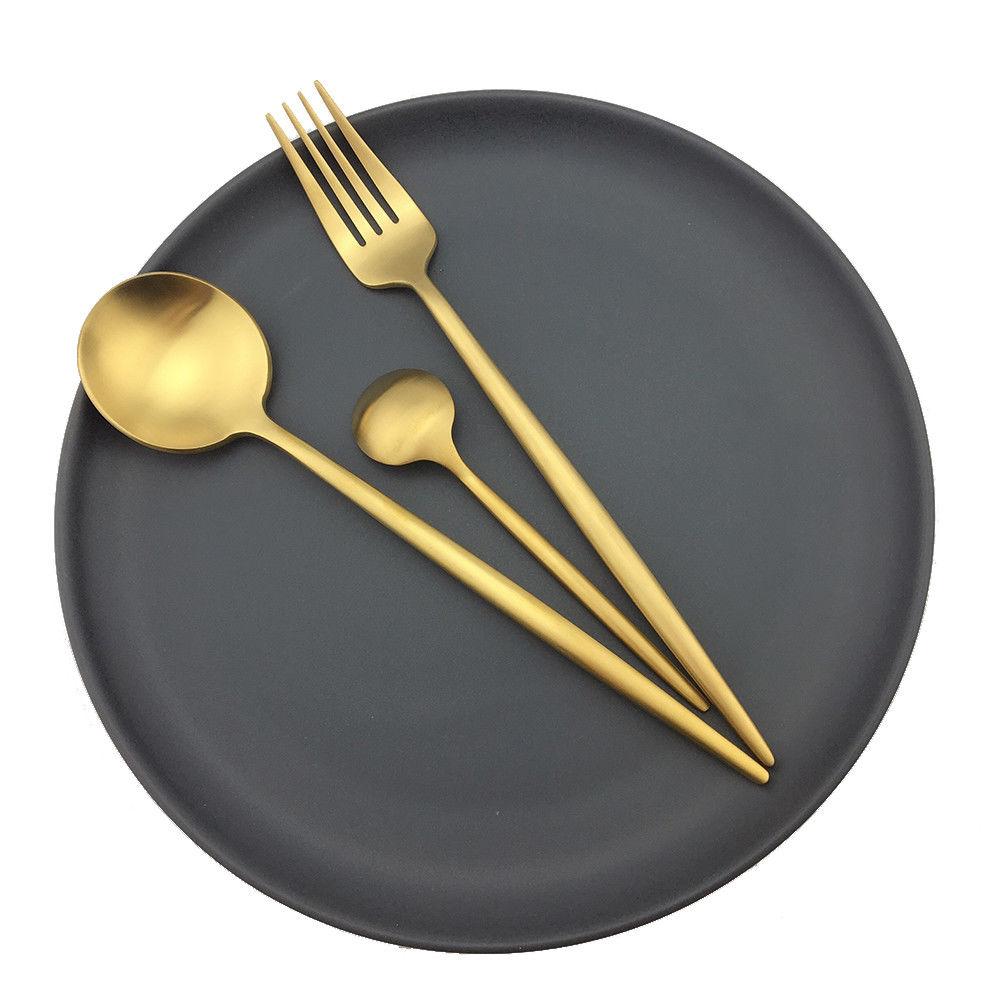4 Pcs/Set Pure Matte Gold Dinnerware Knife 410 Stainless Steel Western Cutlery Durable Kitchen Food Tableware Dinner Set