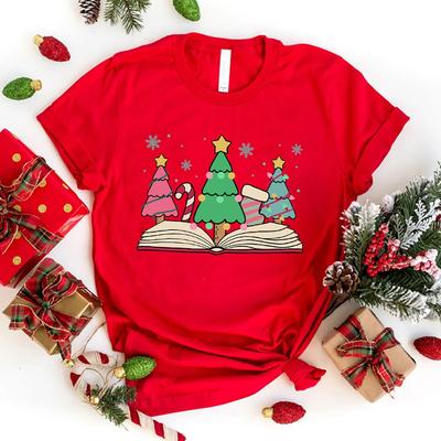 New Christmas Books Graphic Print T-Shirt Women Fashion Round Neck Loose Tee Shirt Streetwear Casualharajuku T-Shirt