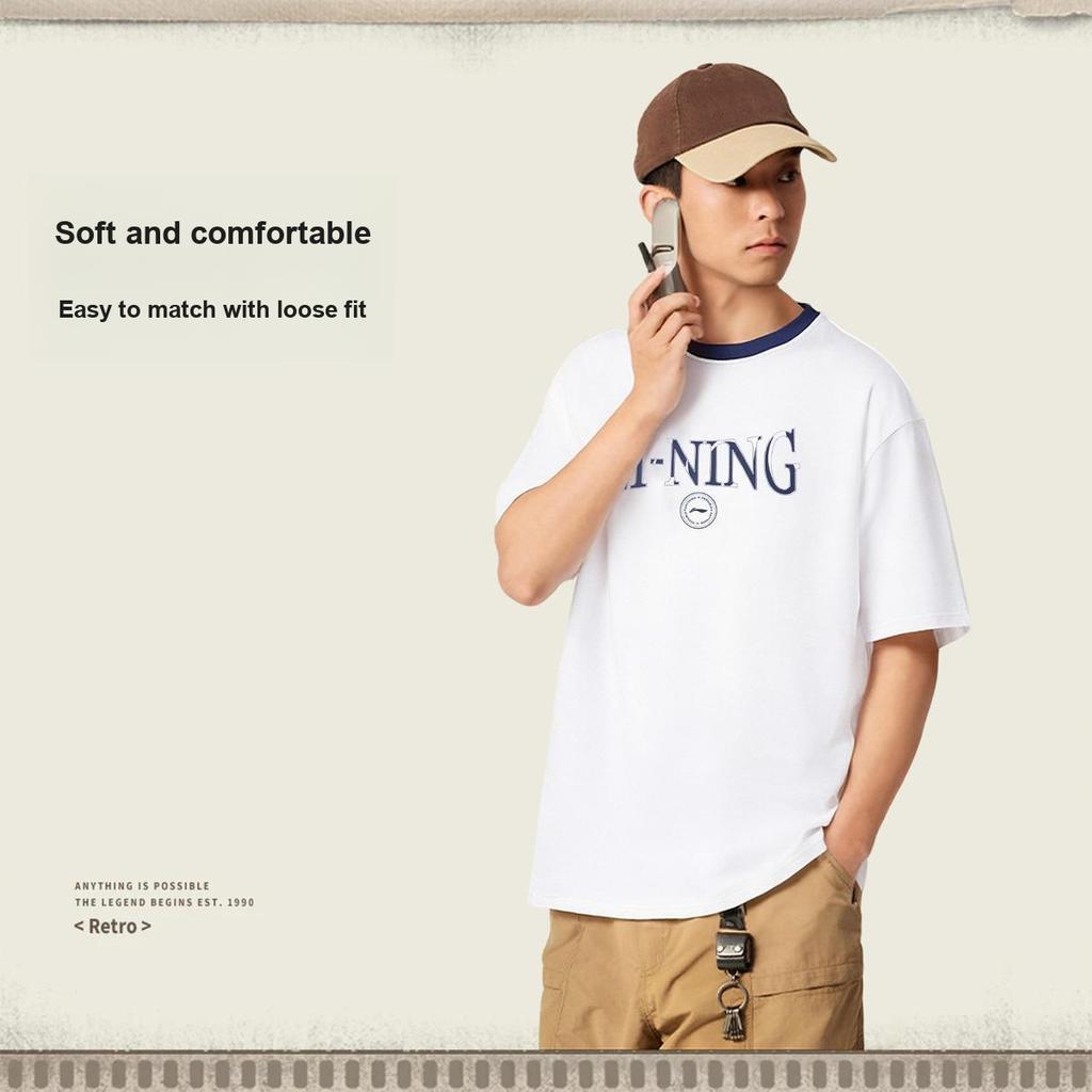 Li-Ning Versatile Comfortable Casual Breathable Short Sleeve T-Shirt Unisex Tops Off-White AHSW853-1