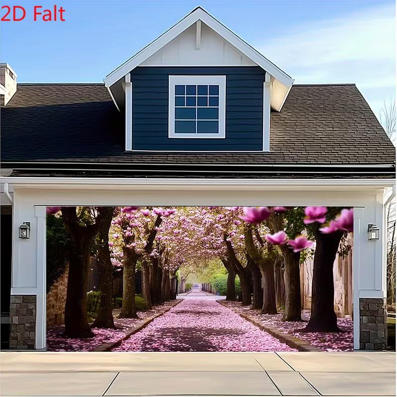 2D Spring Cherry Blossom Avenue Garage Door Decoration Floral Tree Tunnel Mural