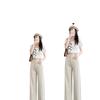 Women's Off-White Tencel Wide-Leg Denim Pants, Summer 2025 Petite Elastic Patchwork Ice Silk Straight-Leg Pants