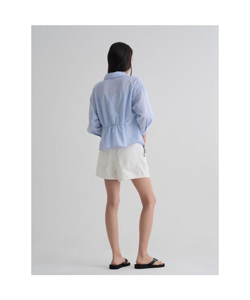 8SECONDS Striped Collared Neck Shirt Blouse Sky Blue