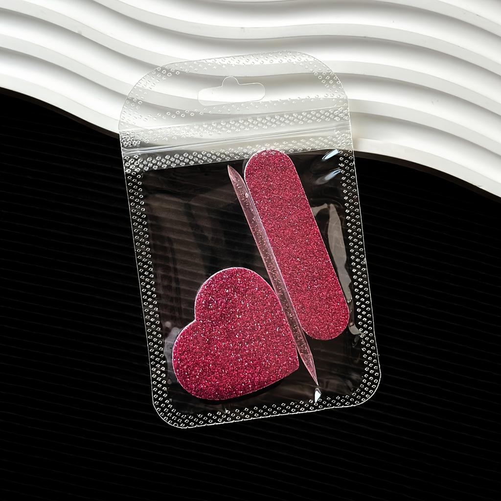 Set da 15 Pezzi / 3 Pezzi Lima per Unghie Mini, Tamponi e Bastoncini Lucidanti, Blocco Lucidante per Unghie Spugna a Forma di Cuore Double-Sided, Strumenti Lavabili per la Cura delle Unghie