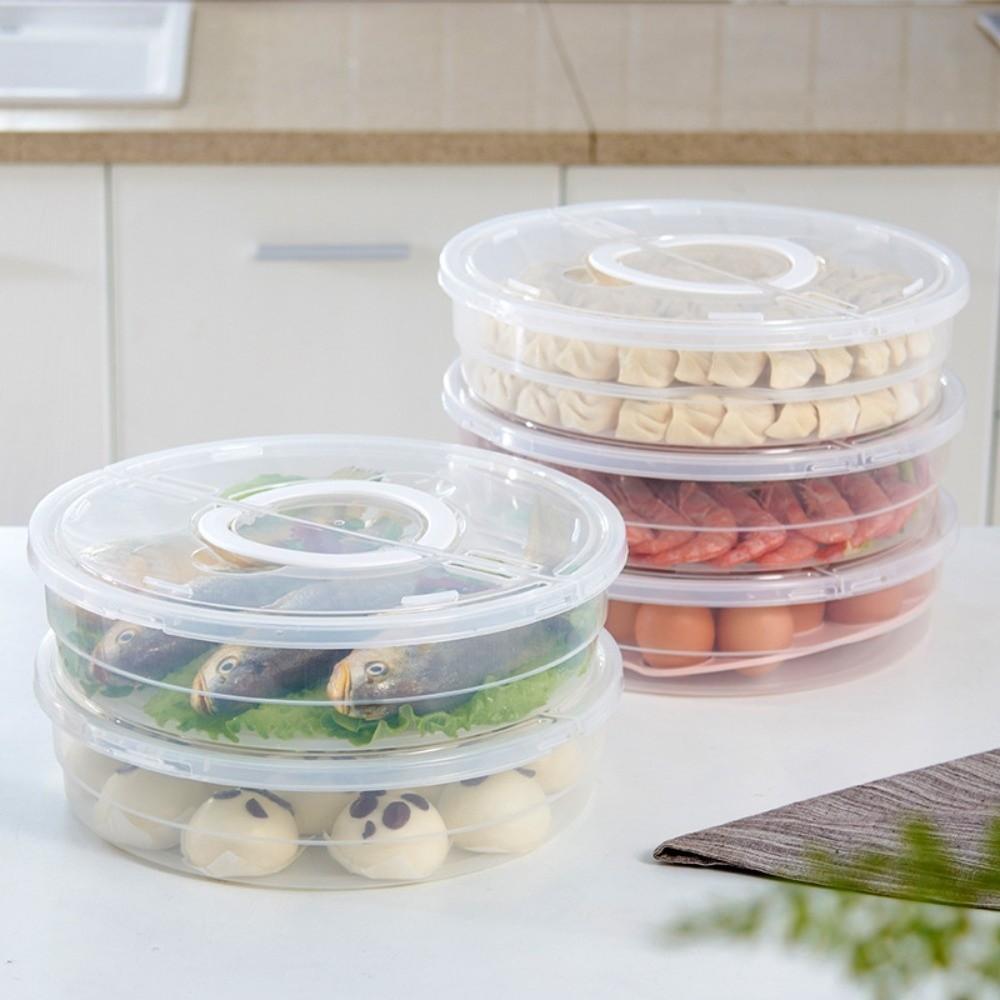 Multilayer Food Storage Container Clear Round Dumpling Box Dumplings Organizer Freezing