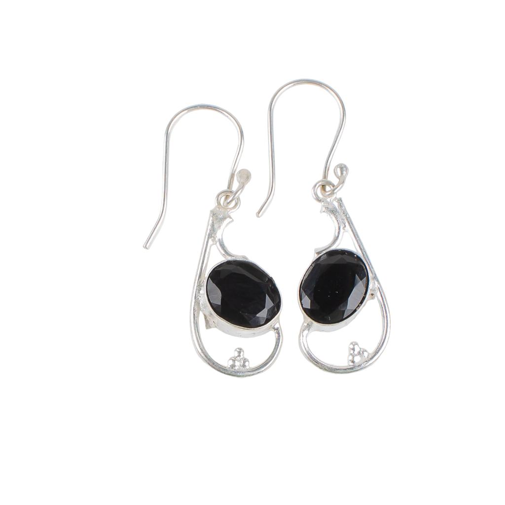Black Onyx Gemstone 925 Sterling Silver Jewelry Handmade Women Earrings 1.60" EE-49-15