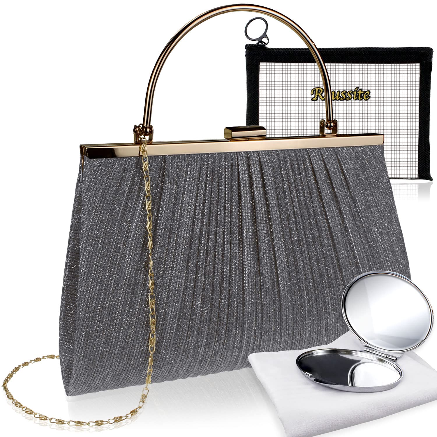 

Сумка для вечірки Reussite, Весільна, Тонка, 2-стороння, Блискуча, Плісирована, Застібка-затискач, Жіноча сумка-клатч/сумка на плече, Підходить для весільних прийомівНастрій amour