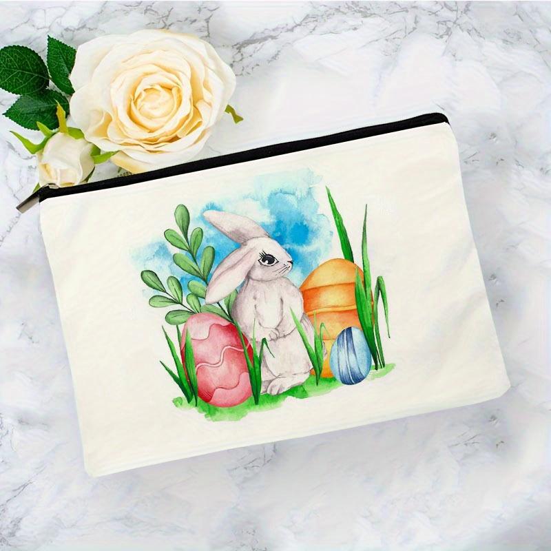 Cute Cartoon Easter Rabbit Egg Pattern Print Makeup Bag Pouch Travel Portable Cosmetics Storage Bag for Women Girls
