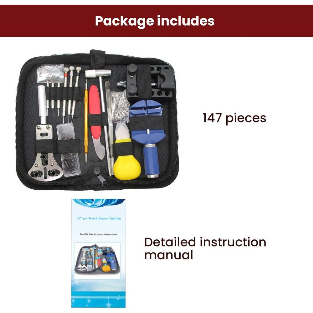 Watch Repair Kit (147 Pieces) - Professional Service Set with Storage Box and User Manual