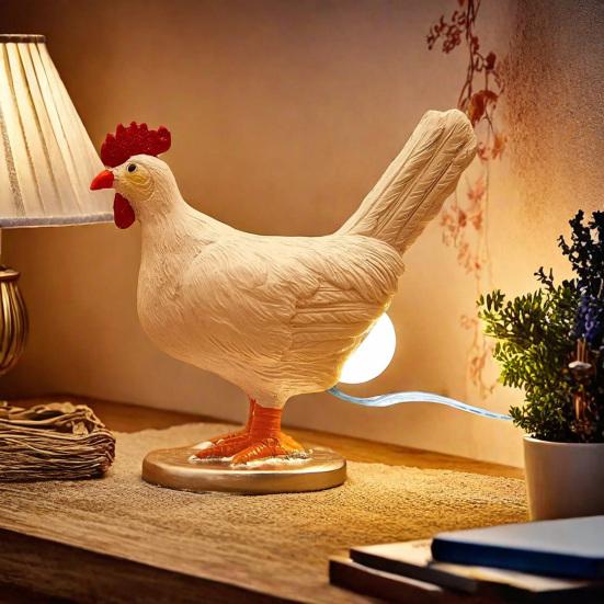 USB Chicken Egg Night Light Laying Eggs Hen Decorative Lamp Resin Statue Figurine Home Office Bedroom Desktop Ornament