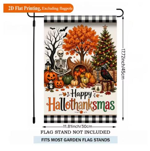 2D Flat Printing Garden Flag, Thanksgiving Halloween Christmas Flax Garden Flag, Holiday Yard Banner, Fall Decor, Garden Flag