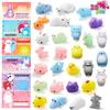 JOYFY 28 Packs Valentines Day Kawaii Mochi Squishy Fidget Toy Gift Cards Classroom Exchange Prizes Party Favors