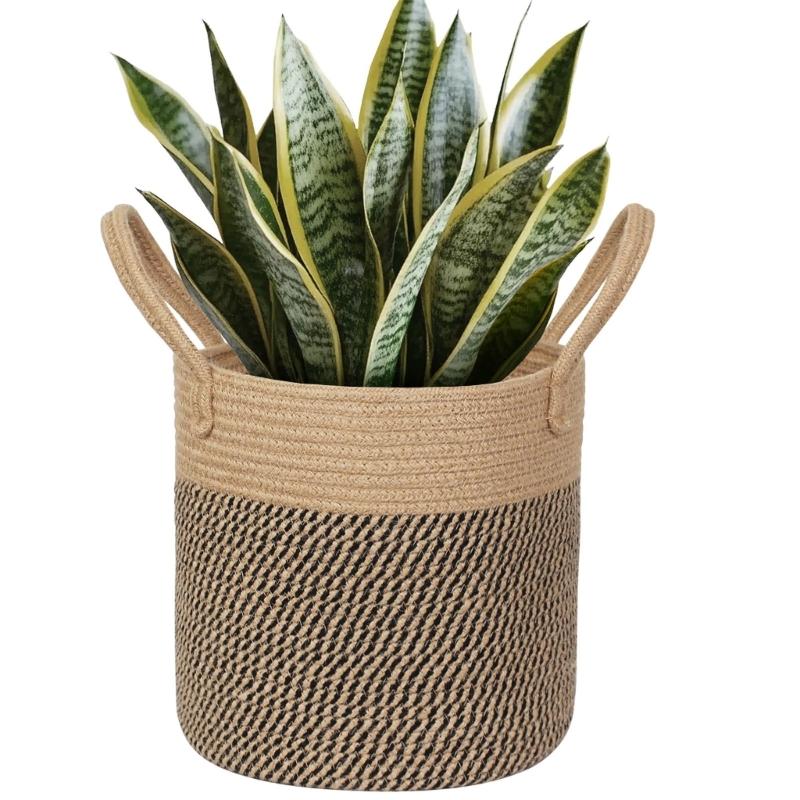 Round Wicker Basket for Flower Pot and Indoor Floor Planter Decorative Round Woven Plant Pot Basket Planter Cover Small