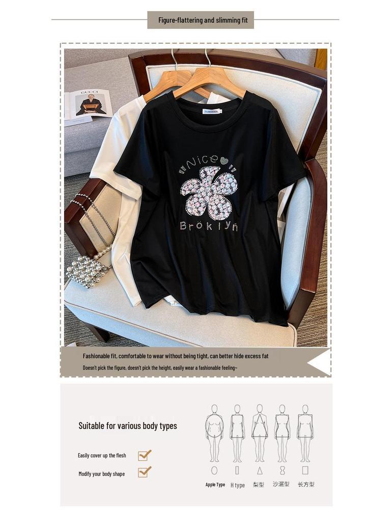 Women's Plus Size Short-Sleeve Loose Mid-Length Slimming Round Neck T-Shirt (Sizes 200-350) Model 6506