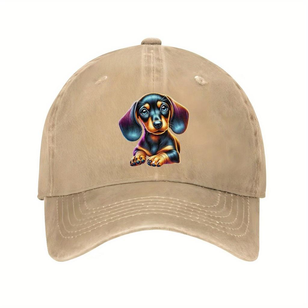 Dachshund Puppy Art Baseball Cap Polyester Adjustable Casual Hat for Dog Lovers Outdoor Sun Protection