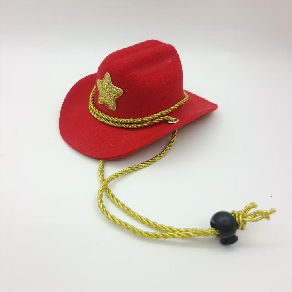 Pet Cowboy Hat Pentagram Gold Wire Silver Thread Chin Rope Cat Cowboy Hat Holiday Party Western Cowboy Hat
