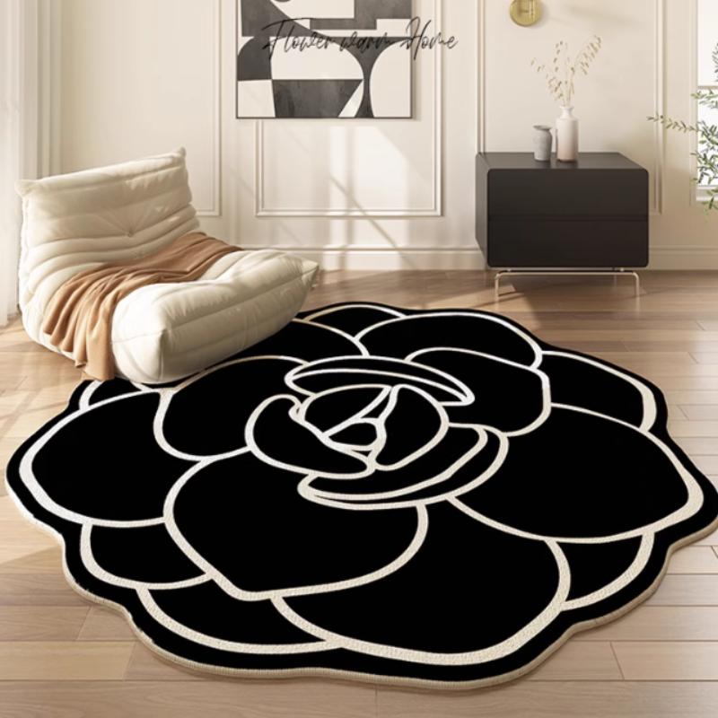 Rosa Blumen Wohnzimmer Dekoration Teppich Französischer Creme-Stil Teppiche für Schlafzimmer Große Fläche Unregelmäßig geformter Teppich Zuhause Rutschfeste Matte