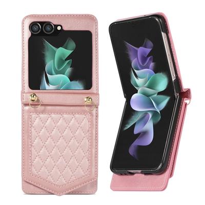 Samsung Z Flip Leather Flip Cover with Card Holder, Lanyard, Mirror, Anti-Theft - Compatible for Z Flip5, Flip4, Flip3.