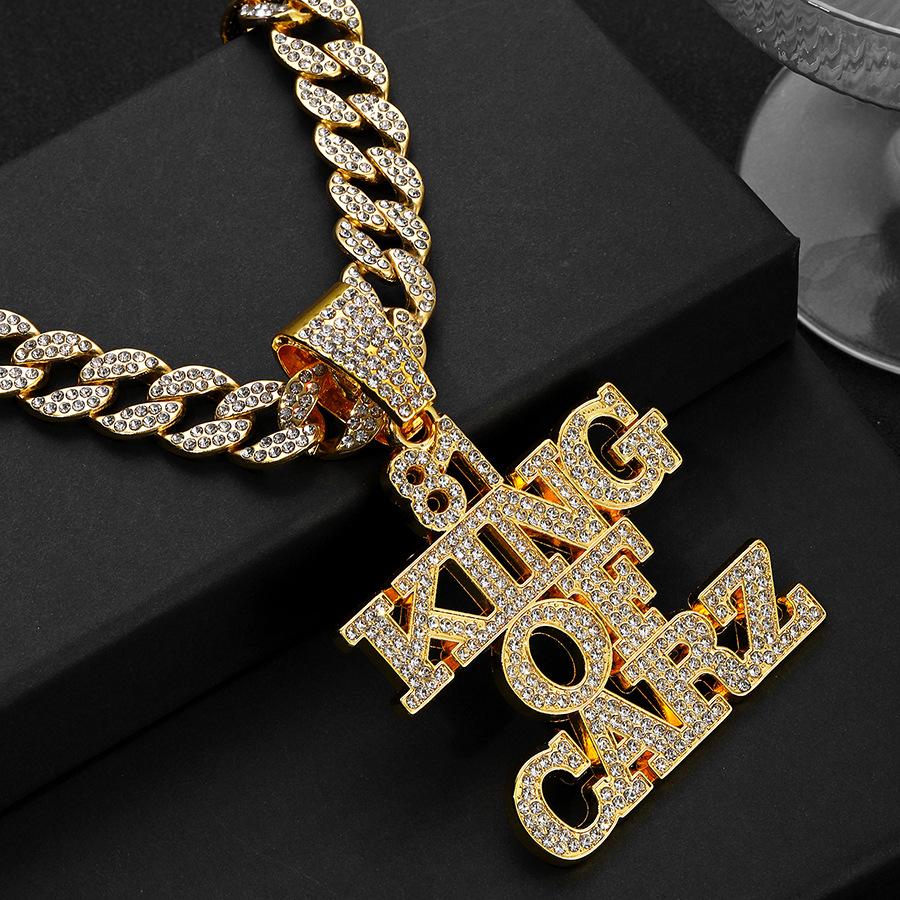 New Three-dimensional Full Diamond Letter Pendant Necklace, Domineering and Exaggerated Hip-hop Street Dance Cuban Necklace