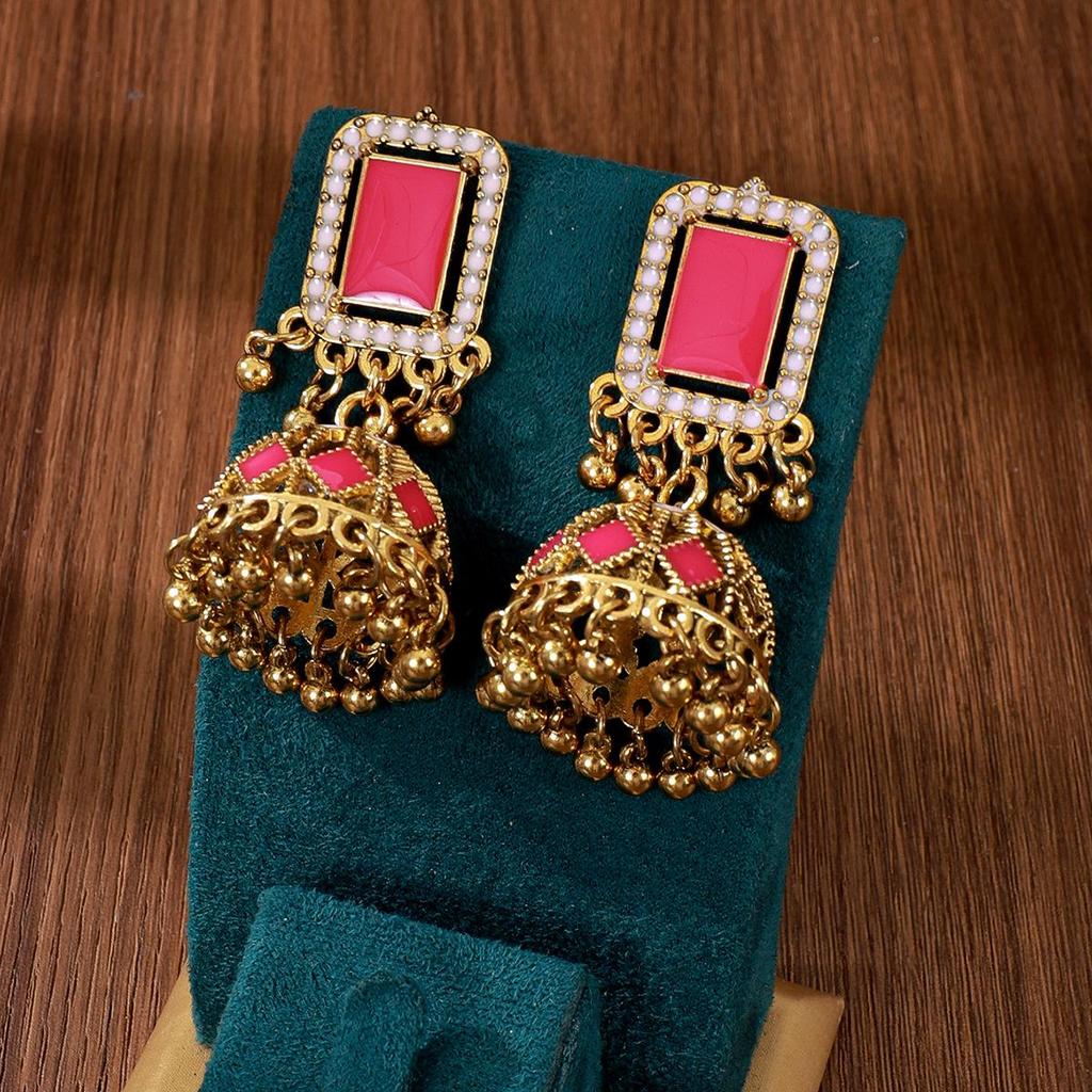 Boucles d'oreilles bohèmes rétro à pampilles avec boule de diamant incrustée