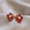 Korea Style Butterfly Flower Shape Red Enamel Stud Earrings for Women Party Cute Lovely Elegent Pearl Vintage Earrings Jewelry