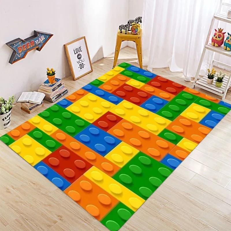 Color Lattice Carpet Squares 3D Printing Bedroom Living Room Hallway Long Strip Anti-slip Area Rug Sofa Doormat Home Mats Decor