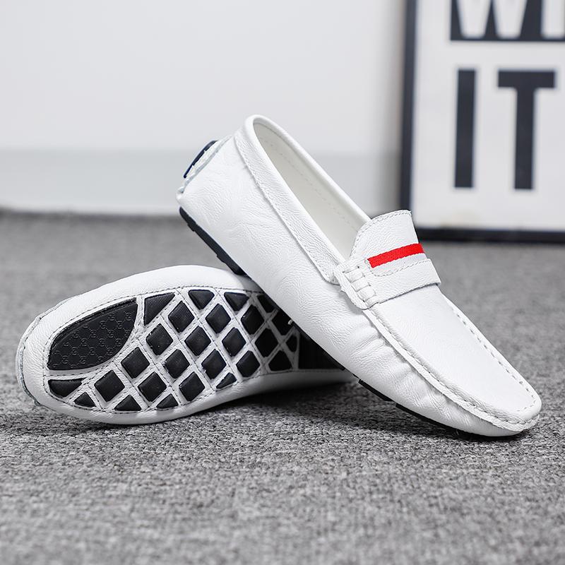Fashion Comfortable Slip on Loafers Moccasins Handmade Casual Leather Male Shoes Simple Walking Flat Light Soft-Soled Mens Driving Shoes